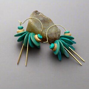 Handmade Boho Wood Brass Earrings